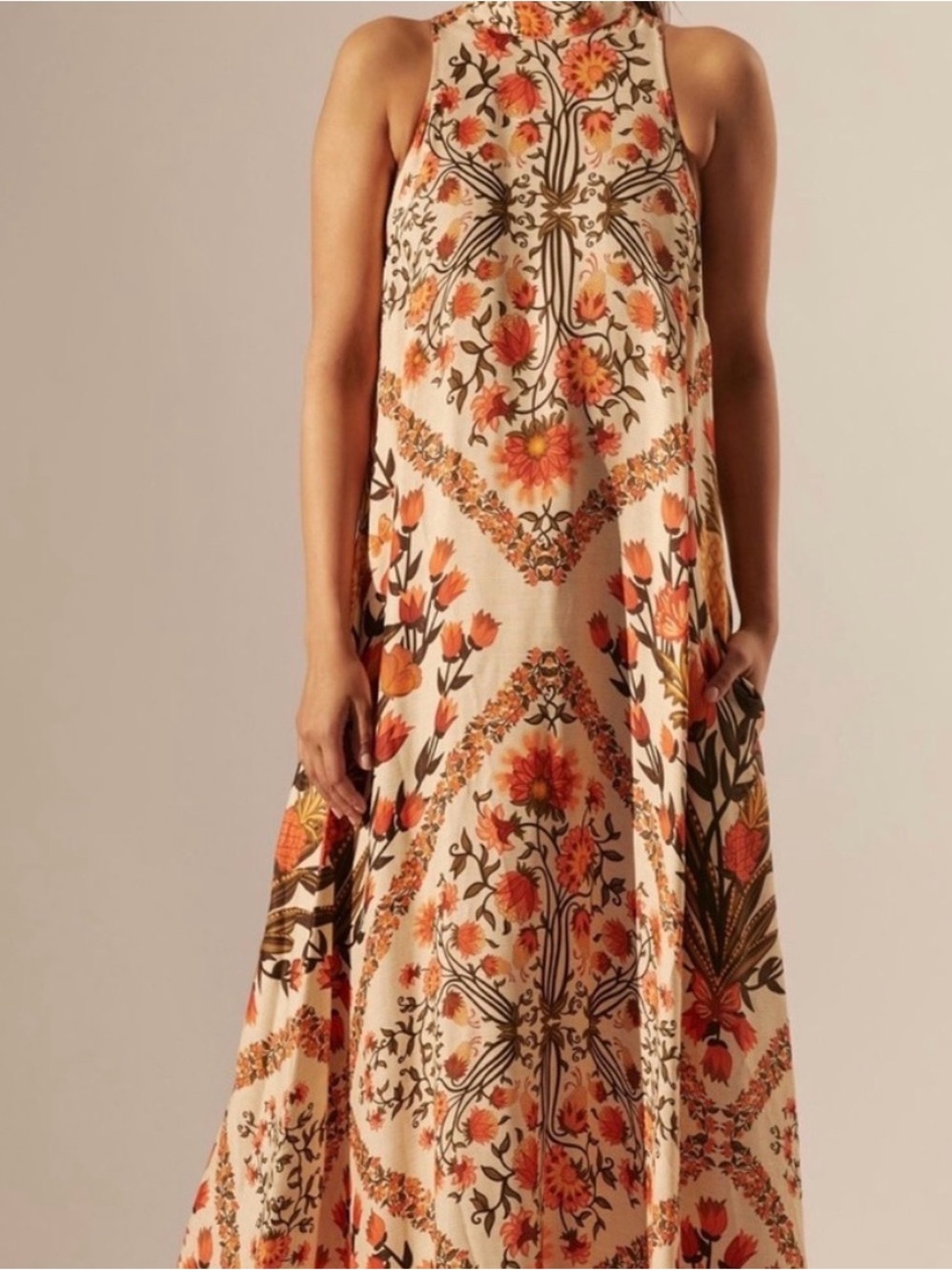 FARM RIO X ANTHROPOLOGIE - High Neck Sleeveless Flowy Cream Floral Maxi Dress - Picture 8 of 11